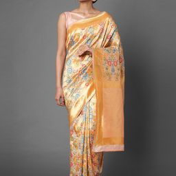 Mitera Peach Floral Zari Silk Blend Saree-image-15