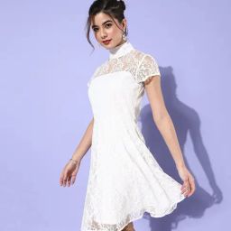 DODO & MOA White Self Design A Line Dress-image-69