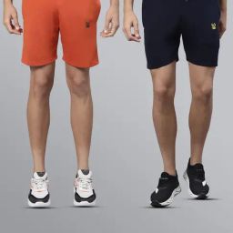 Vimal Jonney Rust & Navy Regular Fit Lounge Shorts - Pack of 2-image-5