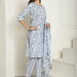 Anouk Women Floral Printed Regular Gotta Patti Pure Cotton Kurta with Trousers & With Dupatta-picture-19