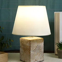 TAYHAA White & Brown Textured Ceramic Contemporary Frusturical Shaped Table Lamp-29