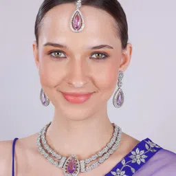 VATSALYA creation Alloy Gold- plated Purple Jewellery Set-image-15