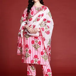 Anouk Floral Printed Straight Kurta with Trousers & Dupatta-picture-15