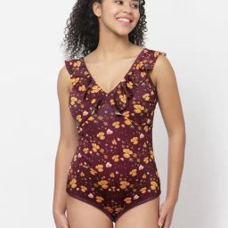 Cukoo Maroon Floral Print Swimsuit-image-3