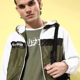 Mast & Harbour Men Green & White Colourblocked Bomber Jacket-picture-33