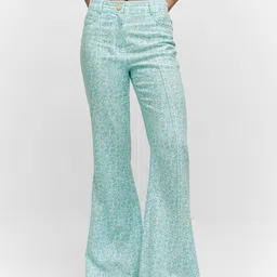 MANGO Women Floral Printed Flared Trousers-image-59