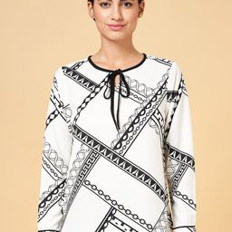 Annabelle by Pantaloons Geometric Printed Tie Up Neck Top-picture-1