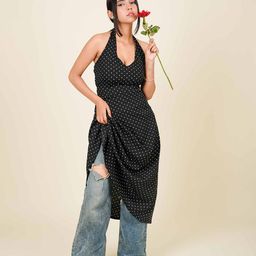 MONOMEE Polka Dot Print Crepe A-Line Midi Dress-image-22
