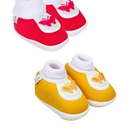 NESKA MODA 3 To 12 Months 2 Pair Set Newborn Unisex Baby Skin Friendly Cotton Butterfly Booties-18