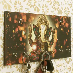 eCraftIndia Multicoloured Lord Ganesha Theme Wooden Key Holder-image-64
