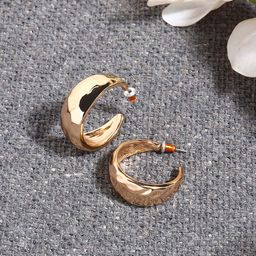 Accessorize Chunky Hammered Metal Hoop Earrings-56