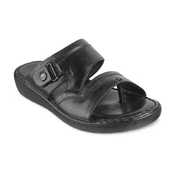 Metro Men Black Solid Leather Comfort Sandals-image-60