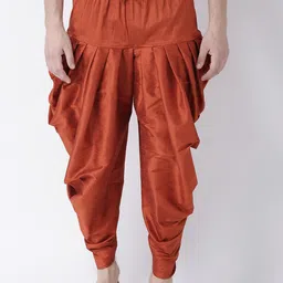 DEYANN Men Orange Solid Dupion Silk Dhoti Pants-image-50