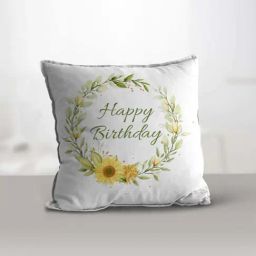 eCraftIndia White Polyester Happy Birthday Quote Digital Printed Cushion Cover With Cushion Filler-picture-1