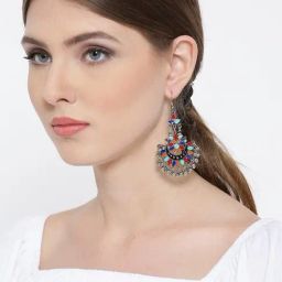 YouBella Multicoloured Oxidized Silver-Plated Crescent Shaped Chand Bali Earrings-10