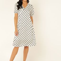 DODO & MOA Polka Dot Print Georgette A-Line Dress-image-19