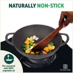 The Indus Valley Black Cast Iron 26.67 cm Deep Frying With Flat Handle (2.5 L) image 2