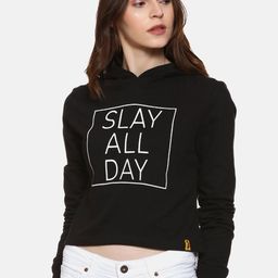 Campus Sutra Women Black Printed Hooded Sweatshirt-image-86