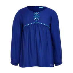 Miyo Girls Blue Self Design A-Line Top-image-23
