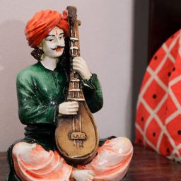eCraftIndia Green & Pink Polyresin Rajasthani playing Sitar musical instrument-54