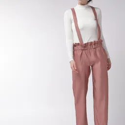 plusS Women Pink Regular Fit Solid Regular Trousers with Suspenders-image-41