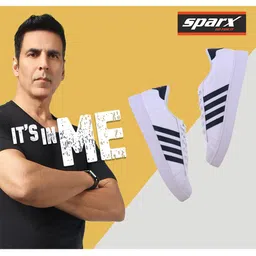 Sparx Men White Striped Sneakers image 4