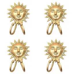 IndianShelf Gold-Toned 4 Pieces Brass Surya Dev Face Wall Mounted Hooks-image-16