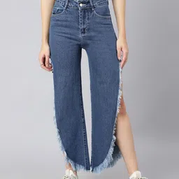 Code 61 Women Blue Wide Leg High-Rise Ripped Jeans-image-50