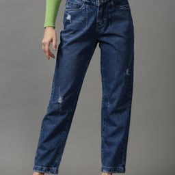 SHOWOFF Women High-Rise Mildly Distressed Cotton Boyfriend Fit Jeans-image-44