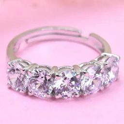 Clara 92.5 Sterling Silver Swiss Zircon Rhodium-Plated 5 stone Eternity Adjustable Ring for Women-37