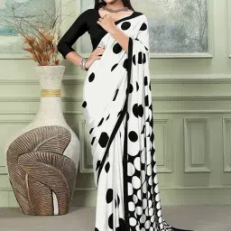 Satrani White Printed Saree With Unstitched Blouse-picture-10
