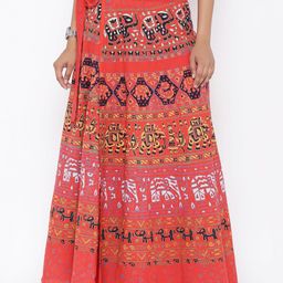 SOUNDARYA Women Orange & Yellow Printed Flared Wrap Around Maxi Skirt-picture-12