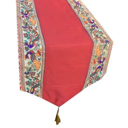 Pink Parrot Red 12x70 inch Jacquard Silk Table Runner-image-88