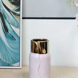 Art Street Pink Textured Ribbed Design Ceramic Flower Vase-image-78