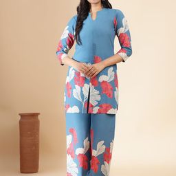 Vbuyz Floral Printed Mandarin Collar Neck Pure Cotton Tunic With Palazzos-image-76