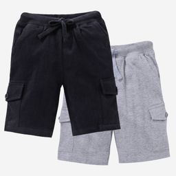 Kiddopanti Solid Shorts Pack Of 2 - Black And Grey-image-4