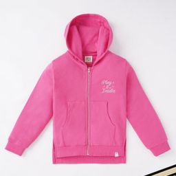 Ed-a-Mamma Cotton Full Sleeves Text Embroidered Hoodie - Pink-image-42