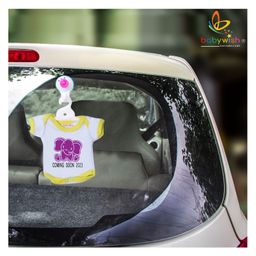 babywish Baby on Board Car Decals Cloth Safety Sign Board Come with One Hanger & One Large Vaccum Suction Coming Soon 2023 Teddy Bear Print - Yellow-image-10