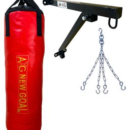 AXG NEW GOAL 3ft Eloquent Unfilled SRF Punching Bag with Wall Stand & Hanging Chain - Red-88