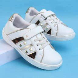 Pine Kids Velcro Closure Striped Casual Shoes with Applique - White-image-48