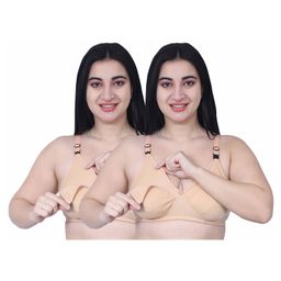 Elite Mom Pack Of 2 Solid Maternity Nursing Bras - Beige-image-22
