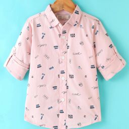 Jash Kids Full Sleeves Cotton Text Printed Shirt - Peach-image-52