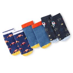 Cute Walk by Babyhug Cotton Blend Ankle Length Anti Skid Socks Stripes & Car Design Pack of 3 - Blue Red & Yellow-image-75