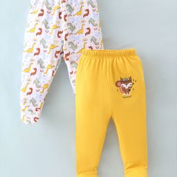 OHMS Single Jersey Bootie Pants Dino Print Pack of 2 - Yellow & White-image-15