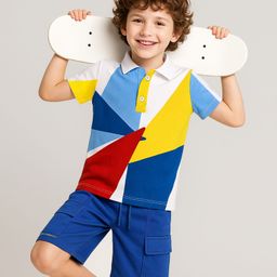 OLLINGTON ST. 100% Cotton Knit Sleeves Printed T-Shirt & Shorts Set - Multicolor & Blue-picture-34