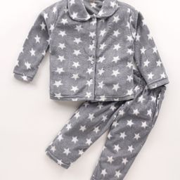 Kanvin Supersoft Extra Warm Velour Full Sleeves Winter Night Suit With Stars Print - Grey-image-90