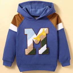 Little Kangaroos Fleece Knit Full Raglan Sleeves Hooded Sweatshirt with Alphabet Embroidery - Navy Blue-image-68