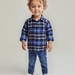 Babyoye Cotton Woven Full Sleeves Checkered Shirt & Jeans - Blue-picture-22
