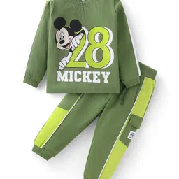 Babyhug Disney Single Jersey Knit Full Sleeves T-Shirt & Lounge Pant Set With Mickey Mouse Graphics - Green-picture-47