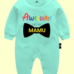 The Peppy Tend 100% Cotton Full Sleeves Awesome Like My Mamu Text Printed Romper - Sea Green-image-34
